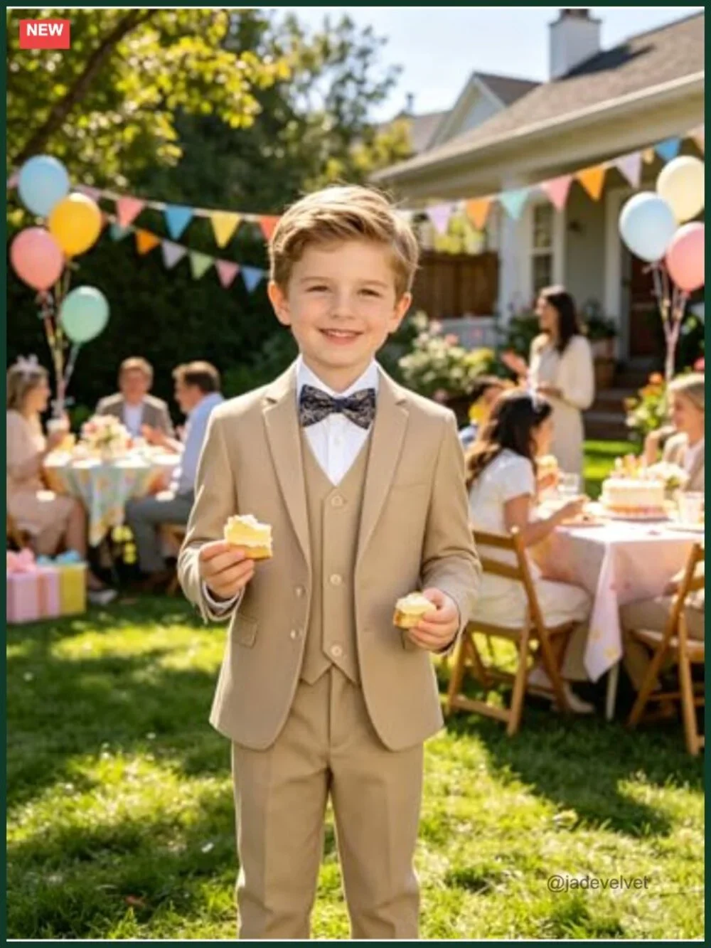 Boys' 5-Piece Formal Suit Set Slim Fit Tuxedo Jacket Vest Pants Shirt Bowtie